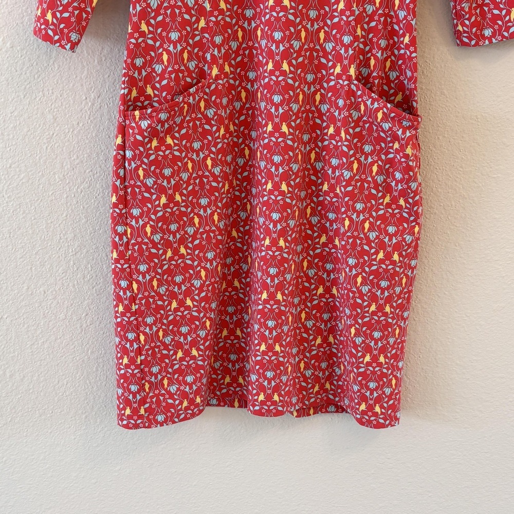 J.‎ McLaughlin Dress Womens XS Catalina Cloth Red Floral Bird 3/4 Sleeve Preppy - Picture 5 of 12
